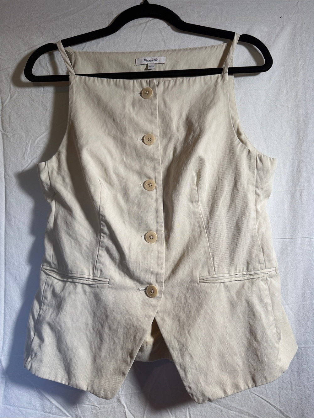 Madewell Ivory Button-Front Linen-Blend Vest